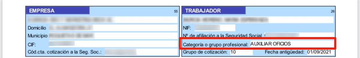 Categoriesectie op de loonlijst