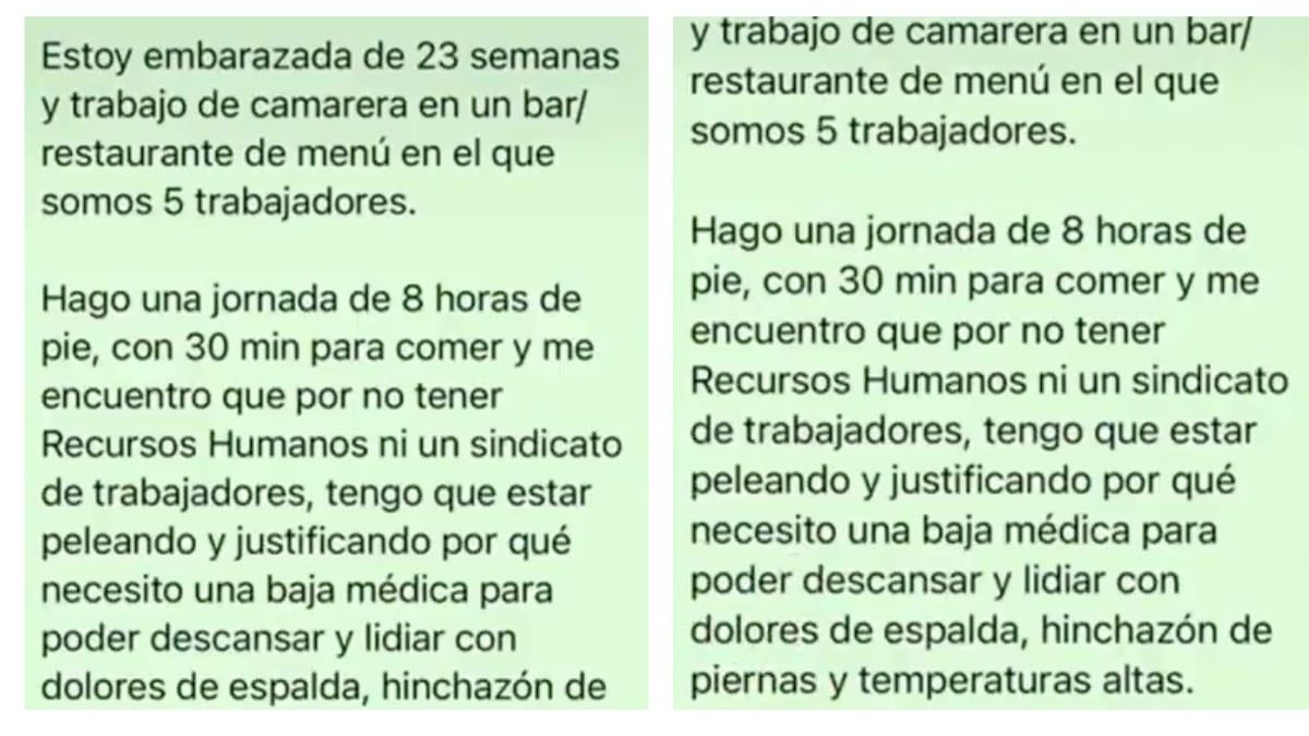 Een serveerster hekelt dat ze haar dwingen zwanger te werken zonder rust of informatie over haar achteruitgang: "pijnlijk en oneerlijk"
