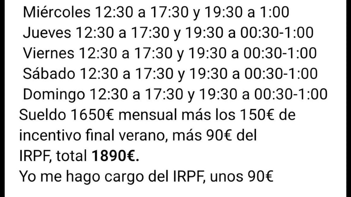 Ze publiceren een vacature die het voor het statuut van werknemers moet nemen: 50 uur per week en maandag verdwijnt