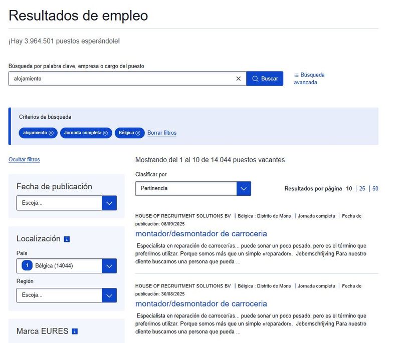 vastleggen van de zoekmachine voor vacatures in euro's