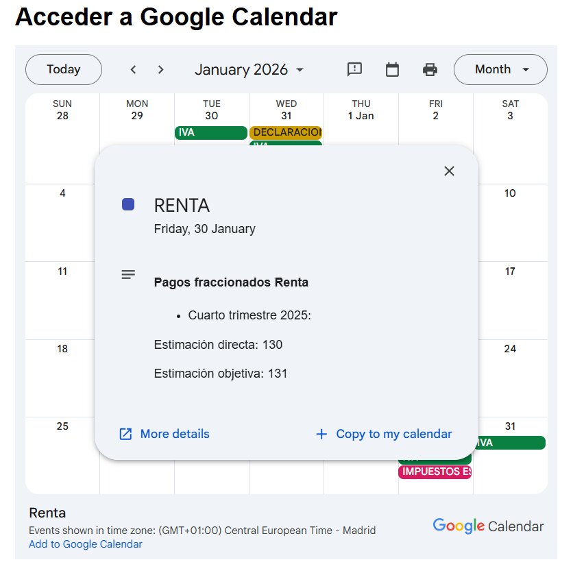 Detail van het vervallen van een verplichting in de Google Agenda van de Belastingdienst. Bron: AEAT