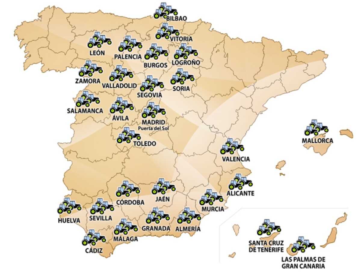 Dit is de kaart van de protesten van de zelfstandigen op het platteland die gepland zijn voor 29 januari