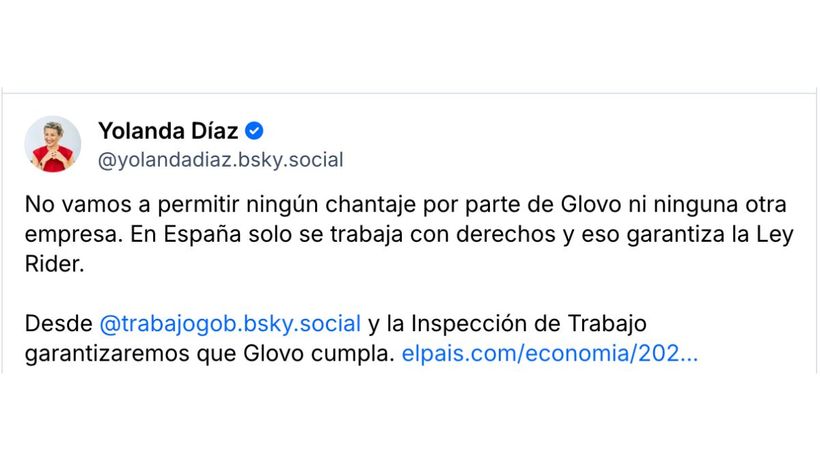 Bericht van Yolanda Díaz over Glovo's ERE
