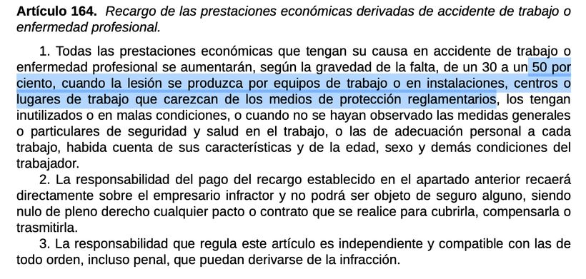 Screenshot van art.164 van de Algemene Wet op de Sociale Zekerheid-BOE.