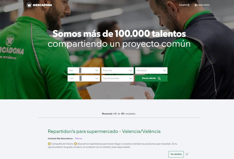 screenshot van het Mercadona-jobportaal
